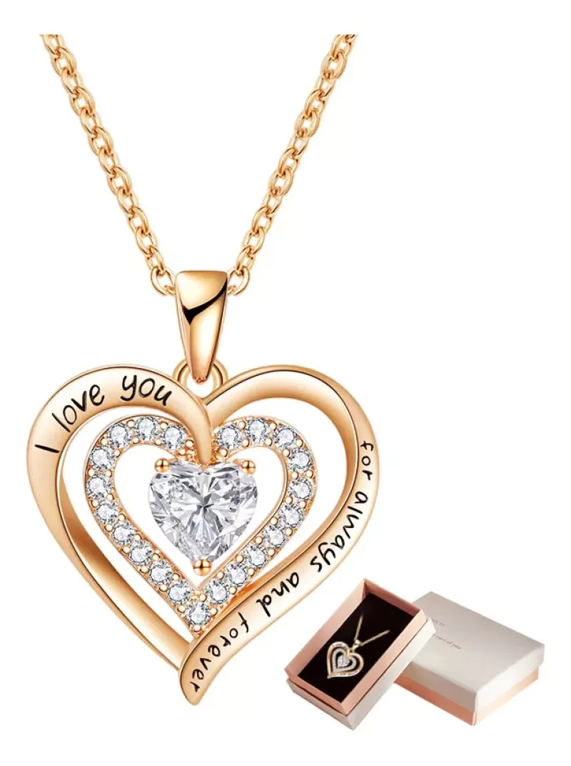 Collar Cristal Corazón Rojo Oro 18k Joyería Mujer Bff Regalo