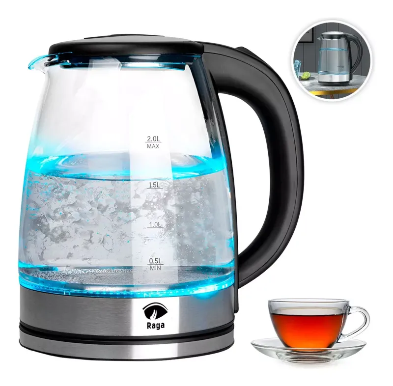 Tetera Eléctrica Con Jarra De Vidrio Hervidor 2 Lt Acero Inoxidable Color Negro