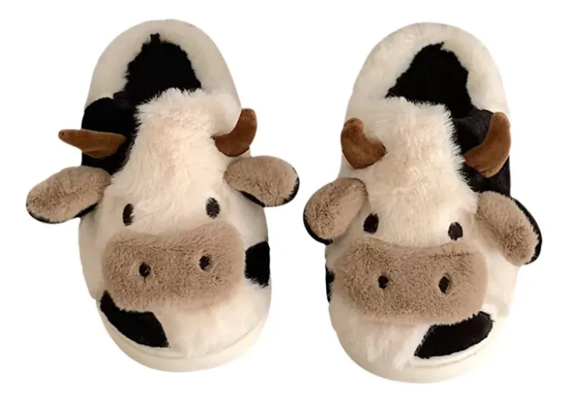 Pantuflas Abrigadas Cómodas Invierno Vaca Para Mujer Hombre